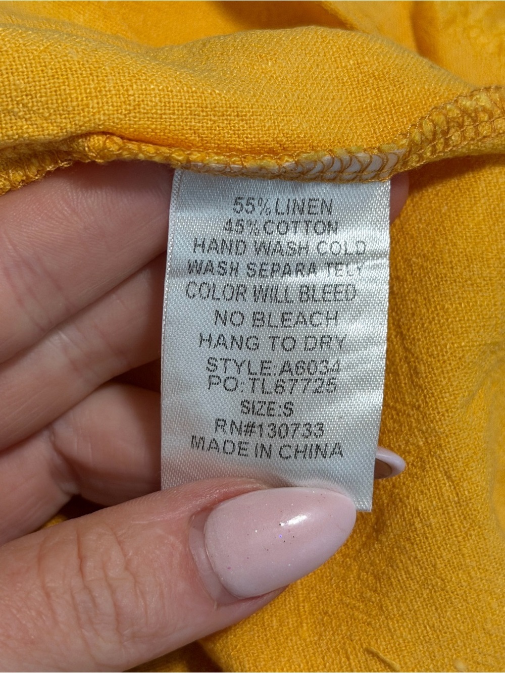 Umgee Mustard Yellow Cotton Linen Tee with Bleach-Splatter - Picture 7 of 7